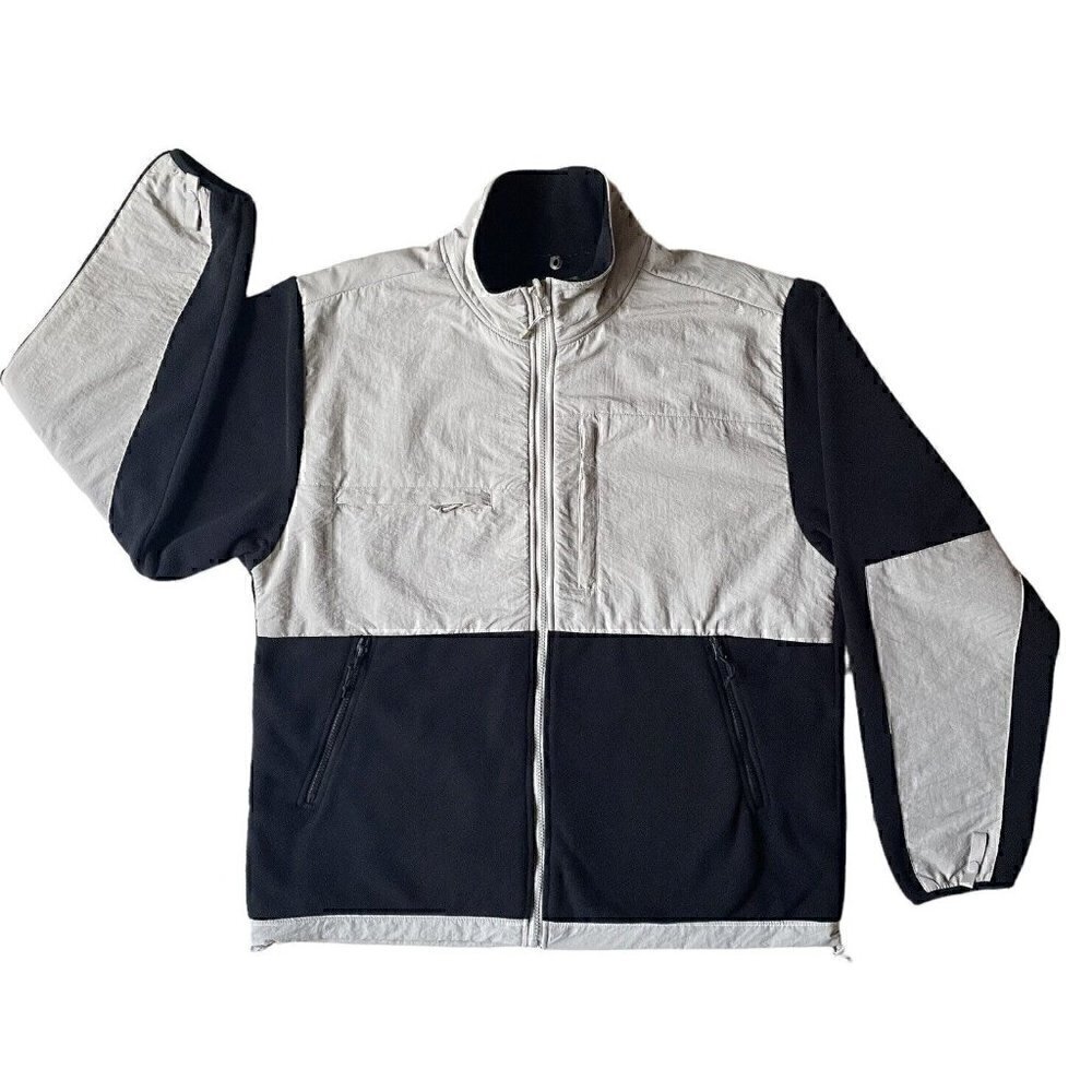 Full Zip Fleece Jacket Black With Gray Khaki Panels Men’s XL Mountain Fog